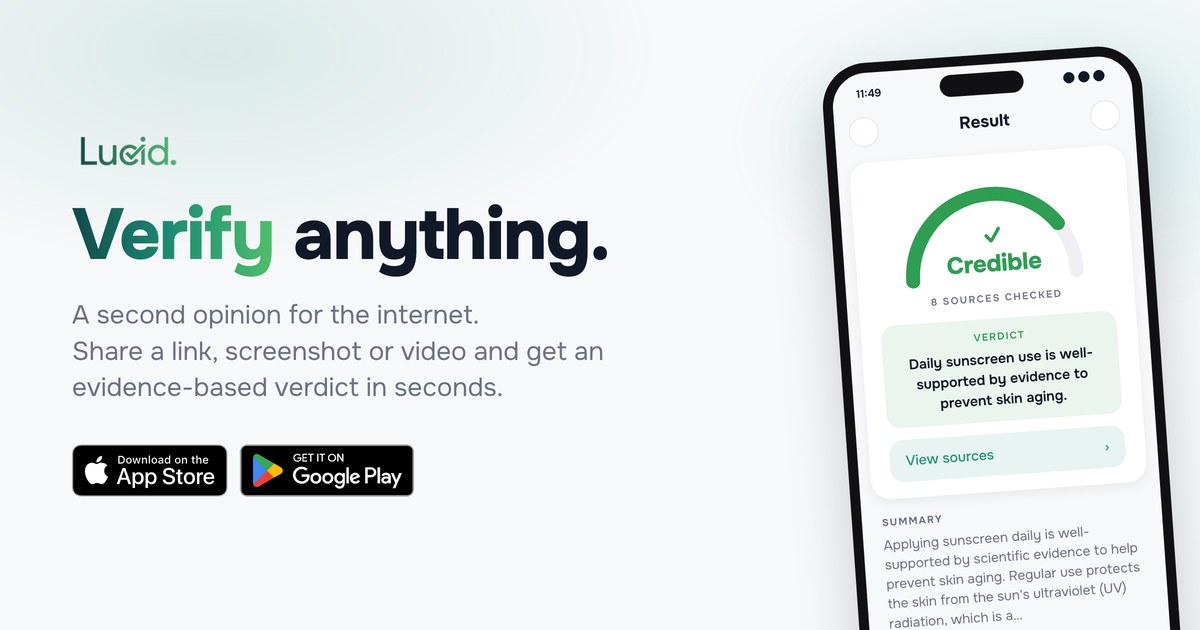 Screenshot of Lucid, Mobile fact checker for links, screenshots and videos
